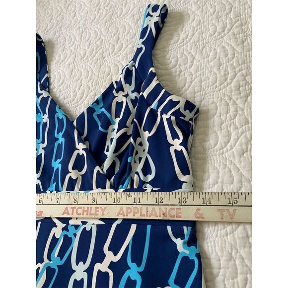 J. McLaughlin Maxi Dress XS Blue Chain Print Sleeveless V-Neck Long Dress - Picture 11 of 13